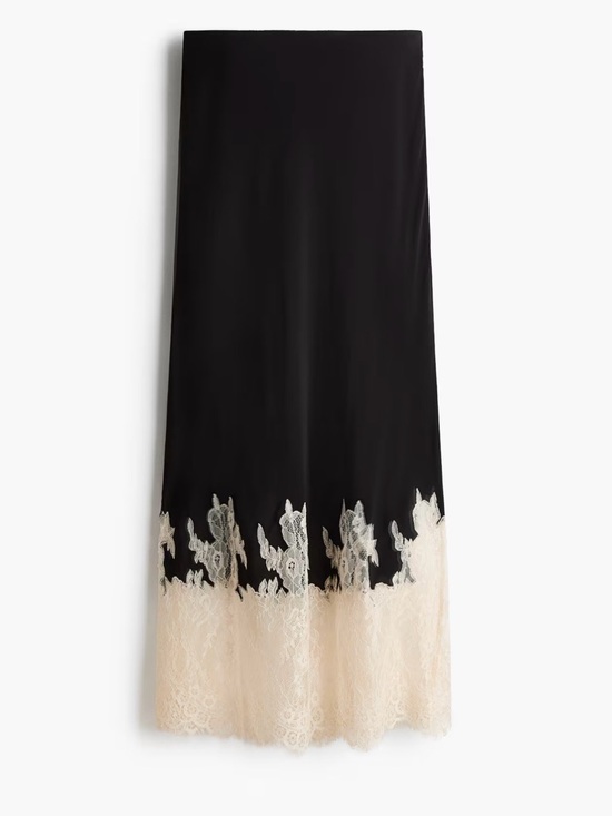 H&M Lace-Trimmed Satin Skirt.Black
With Cream Lace Hem SLIM FIT SZ LARGE NWT - Picture 4 of 7